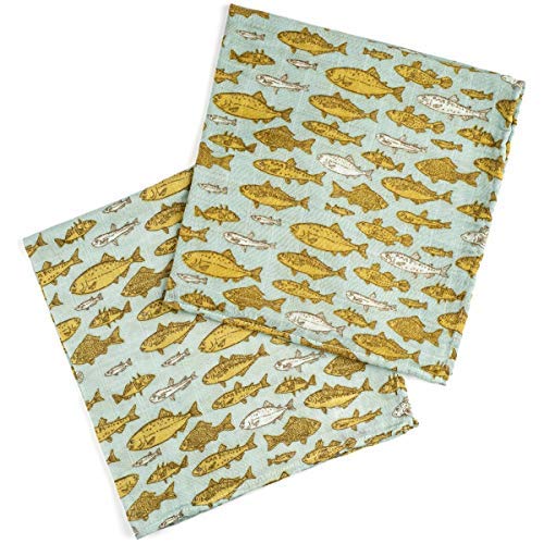 Bamboo Burpies, Blue Fish, 23"x23", Set of 2