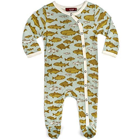 Bamboo Footed Romper, Blue Fish, 3-6M