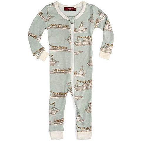 Bamboo Zipper Pajama, Blue Ships, 2-3Y