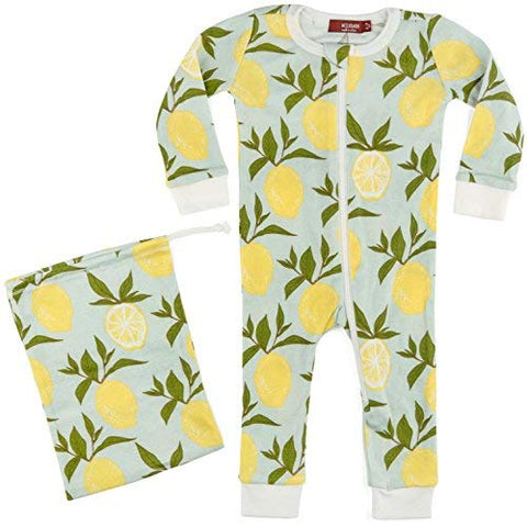 Organic Zipper Pajama, Blue Lemon, 18-24M