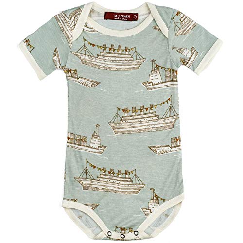 Bamboo One Piece Short Sleeve, Blue Ships, 12-18M