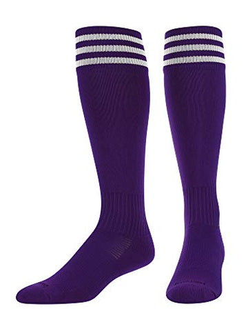 Finalé Trio - 3 Stripe SoccerOver-Calf, Heel/Toe, Purple–White, Large