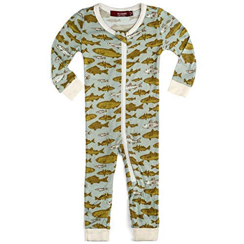 Bamboo Zipper Pajama, Blue Fish, 3-6M
