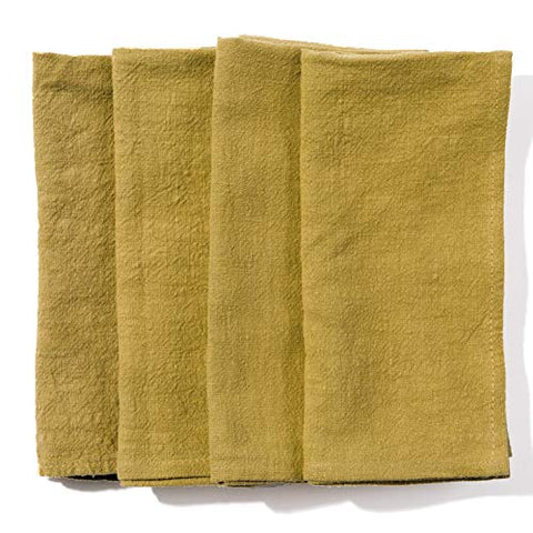 Caldo Linen Dinner Napkins - Rustic- Soft and Durable Cloth- Washable and Reusable - 4 Pack - 20x20 inch (Mustard)
