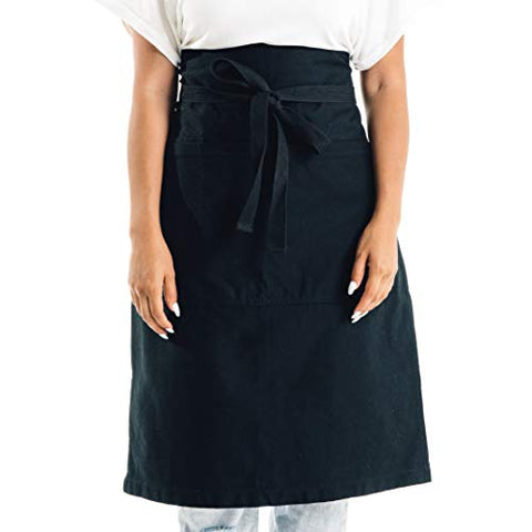 Caldo Cotton Bistro Apron - 3 Pockets, Tall Length 23 x 27 with 40 Inch Waist Ties - Unisex Uniform for Server, Waiter, Waitress, Coffee Shop, Cafe, Bartender, Catering (Black)