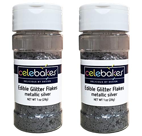 Celebakes Metallic Silver Edible Glitter Flakes, 1 oz