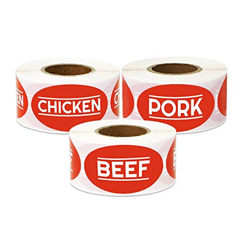 1.75" x 1" Food Labeling: Beef (Red) Stickers Labels (300 Labels), 1.75" x 1" Food Labeling: Chicken (Red) Stickers Labels (300 Labels) and 1.75" x 1" Food Labeling: Pork (Red) Stickers Labels (300 Labels)