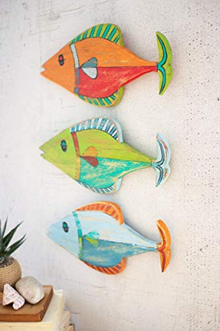 set of 3 painted wooden fish wall hangings