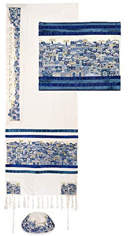 Tallit - Dense Embroidery - Jerusalem - Blue