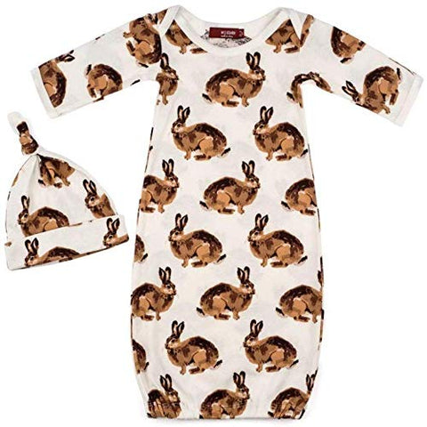 Bunny Organic Cotton Newborn Gown & Hat Set, 0-3M