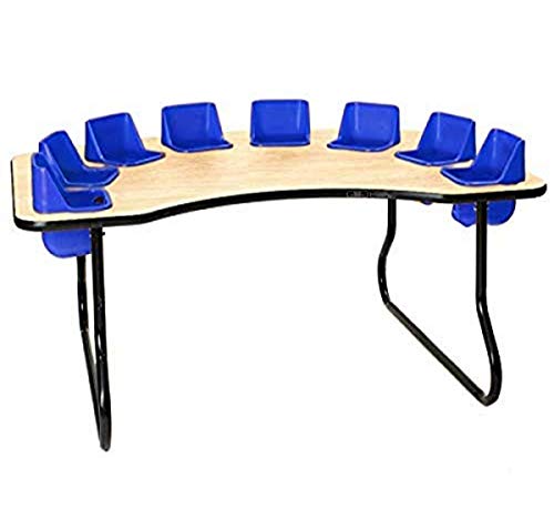 Feeding Table Eight Seats, Oak Top, Blue Seats