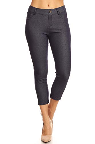 Women's Classic Solid Capri Skinny Jeggings - Navy Medium