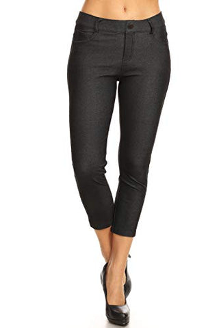 Women's Classic Solid Capri Skinny Jeggings - Black XXXL