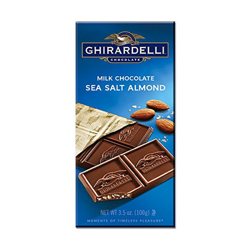 Ghirardelli Chocolate Gourmet Milk Bar, Sea Salt & Almonds Milk Chocolate, 3.5-Ounce Bars (Pack of 12)