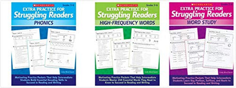 Scholastic Extra Practice for Struggling Readers Grade 3-6 Complete Workbooks Set (3 Books): Phonics, High-Frequency Words, Word Study (Paperback)