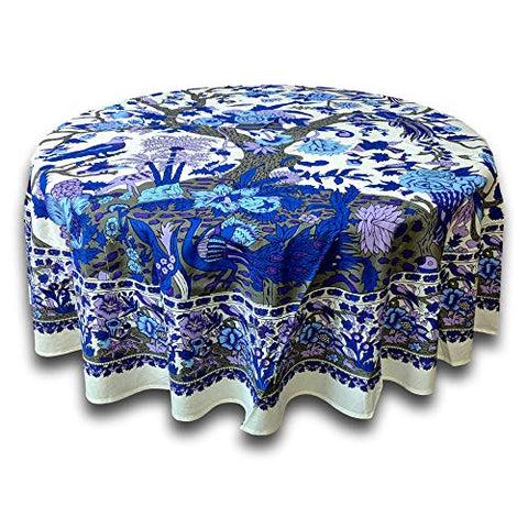Tree Of Life Tablecloth 72" Round - Blue/Purple