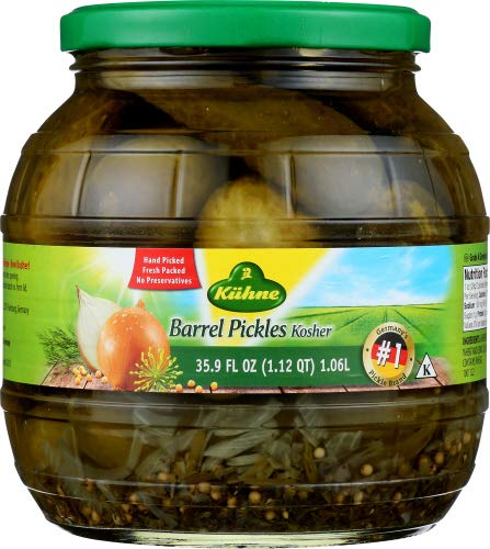 Kuhne Kosher Barrel Pickles, 35.9 fl oz, from Germany with with dill, onions and mustard seeds ( pack of 2)