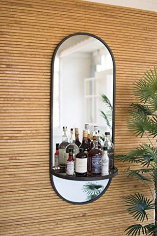 tall oval wall mirror with folding shelf