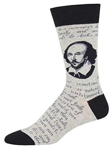 Men's Novelty Crew Shakespeare Sonnet Socks, Gray Heather 10-13