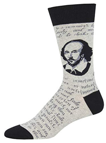 Men's Novelty Crew Shakespeare Sonnet Socks, Gray Heather 10-13