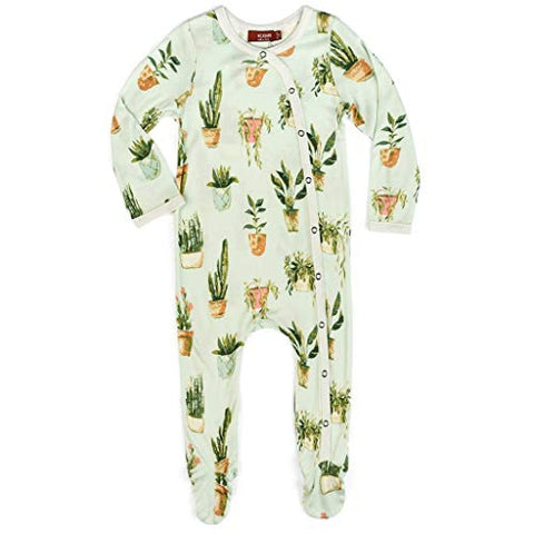 Potted Plants Bamboo Footed Romper, 3-6M