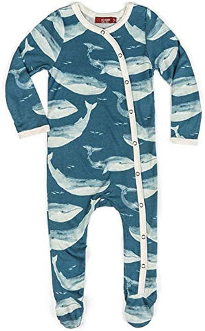 Blue Whale Bamboo Footed Romper, 3-6M