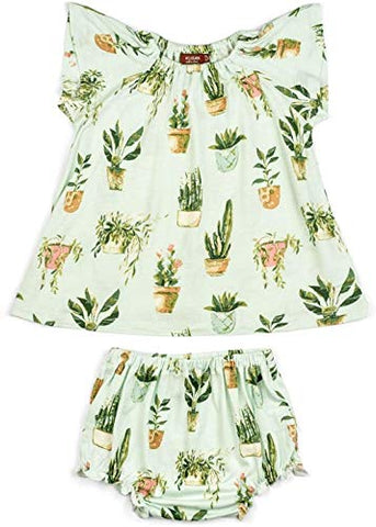 Potted Plants Bamboo Dress & Bloomer Set, 3-6M