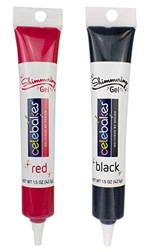 Celebakes Red Shimmering Gel, 1.5 oz, Celebakes Black Shimmering Gel, 1.5 oz