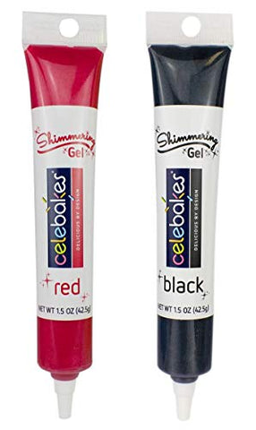 Celebakes Red Shimmering Gel, 1.5 oz, Celebakes Black Shimmering Gel, 1.5 oz