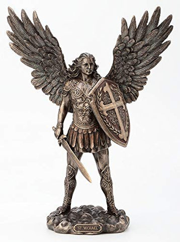 Archangel Saint Michael With Sword And Shield, Cold Cast Bronze, L8 1/2, W3 5/8, H11