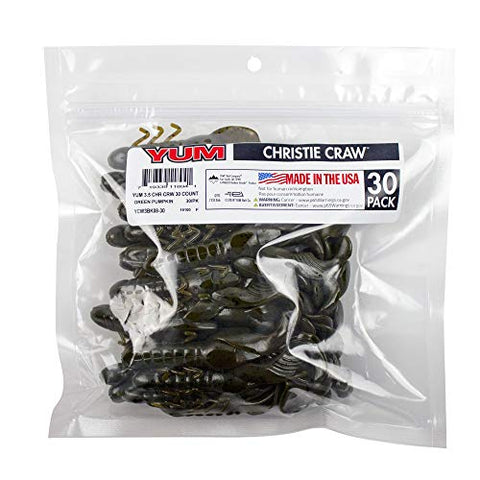 Yum YCW3BK08-30 Christie Craw Soft Plastic Crawfish, 3.5 in, 30pk-Green Pumpkin