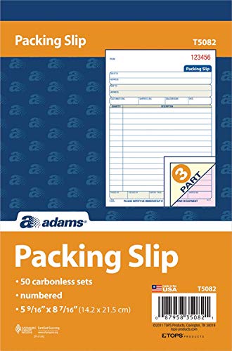Adams Packing Slip Book, 3-Part, Carbonless, 5-9/16 x 7-5/16 Inches, 50 Sets per Pad (T5082), 4 Pack
