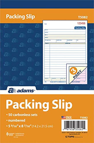 Adams Packing Slip Book, 3-Part, Carbonless, 5-9/16 x 7-5/16 Inches, 50 Sets per Pad (T5082), 4 Pack