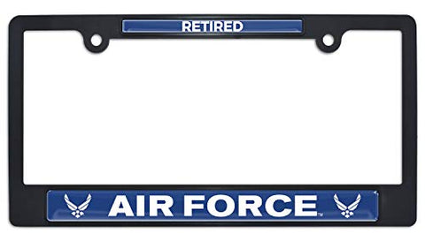 Full-Color Air Force Retired Black Plastic License Plate Frame