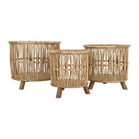 15-3/4" Round x 13"H, 13-1/2" Round x 12"H & 11" Round x 11-1/4"H Bamboo Footed Baskets, Set of 3