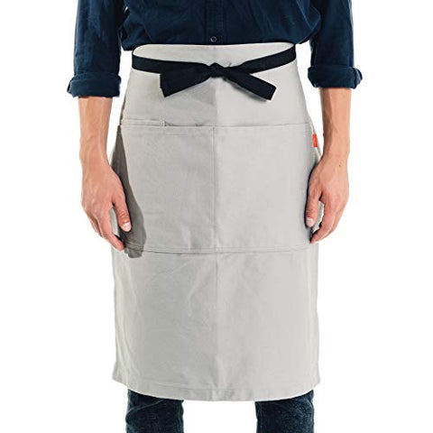 Caldo Cotton Bistro Apron - 3 Pockets, Tall Length 23 x 27 with 40 Inch Waist Ties - Unisex Uniform for Server, Waiter, Waitress, Coffee Shop, Cafe, Bartender, Catering (Grey)