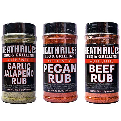Garlic Jalapeno Rub Shaker 16 oz, Pecan Rub Shaker 16 0z and Beef Rub & Seasoning Shaker 16 oz