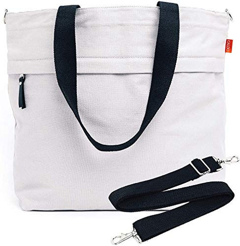 Caldo Canvas Market Tote - Large Multipurpose Travel Bag with Outer Zipper Pocket, Inner Pocket, and Adjustable Shoulder Strap- Reusable Bag for Groceries, Work, Laptop, or Beach (Pewter)