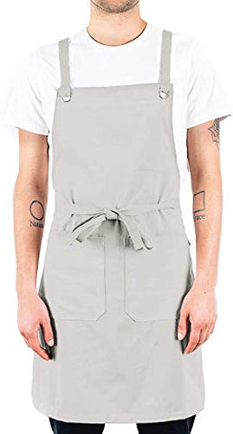 Caldo Crossback Kitchen Apron for Cooking- Mens and Womens Professional Chef or Server Bib Apron - Adjustable Crossback Style - Rustic- Midweight Cotton (Grey)