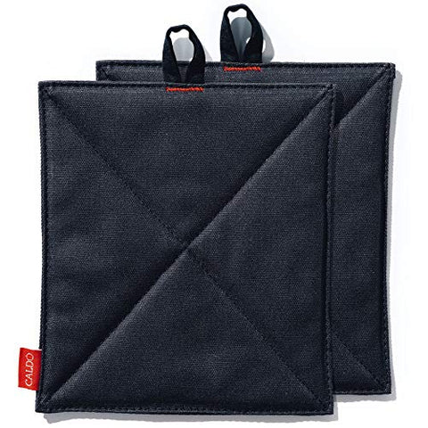Caldo Canvas Kitchen Pot Holders - Insulated 100% Cotton Canvas Hot Pads for Oven - Heat Resistant - 2-Pack, 7” x 9” (Black)