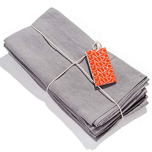 Caldo Linen Dinner Napkins - Rustic- Soft and Durable Cloth - Washable and Reusable- 4 Pack - 20x20 inch (Pewter Grey)