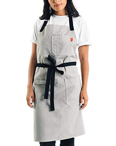 Caldo Daily Cotton Kitchen Apron for Cooking- Mens and Womens Professional Chef or Server Bib Apron - Adjustable Straps with Pockets and Towel Loop (Grey)