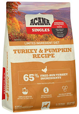 ACANA Singles Turkey & Pumpkin Limited Ingredient, Protein-Rich, Dry Dog Food, Model Number: DAC3456-4.5