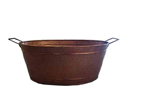 Oval Bucket Hammered Steel Copper Finish (22" Long x 15 1/4 Wide x 11" High x 26" Long At Handles, 7lbs)
