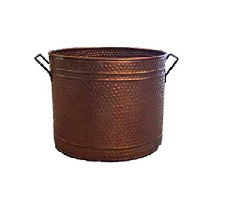 Round Bucket Hammered Steel Copper Finish (13" Diameter x 10 1/4" High x 14 1/2 Wide At Handles, 4lbs)