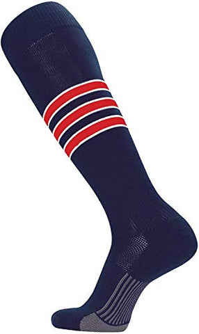 Dugout Series Over-Calf Heel/Toe, Pattern D, Navy-White-Scarlet, X-Large