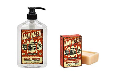 Cedar & Bourbon “Man Wash” 25.5oz Body Wash and “Man Wash” Bar Soap, 10oz