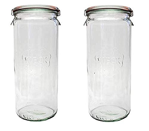 1 L Cylindrical Jar w/ glass lid, ring, & 2 clamps, 35.2oz