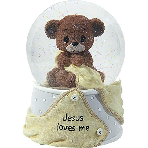 Jesus Loves Me Musical Snow Globe with Bear 5.75"H