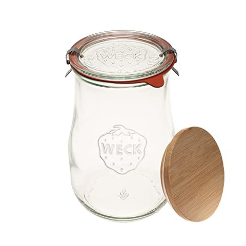 1 ½ L Tulip Jar w/ glass lid, ring & 2 clamps, 59.17oz; and
Large Wooden Lid